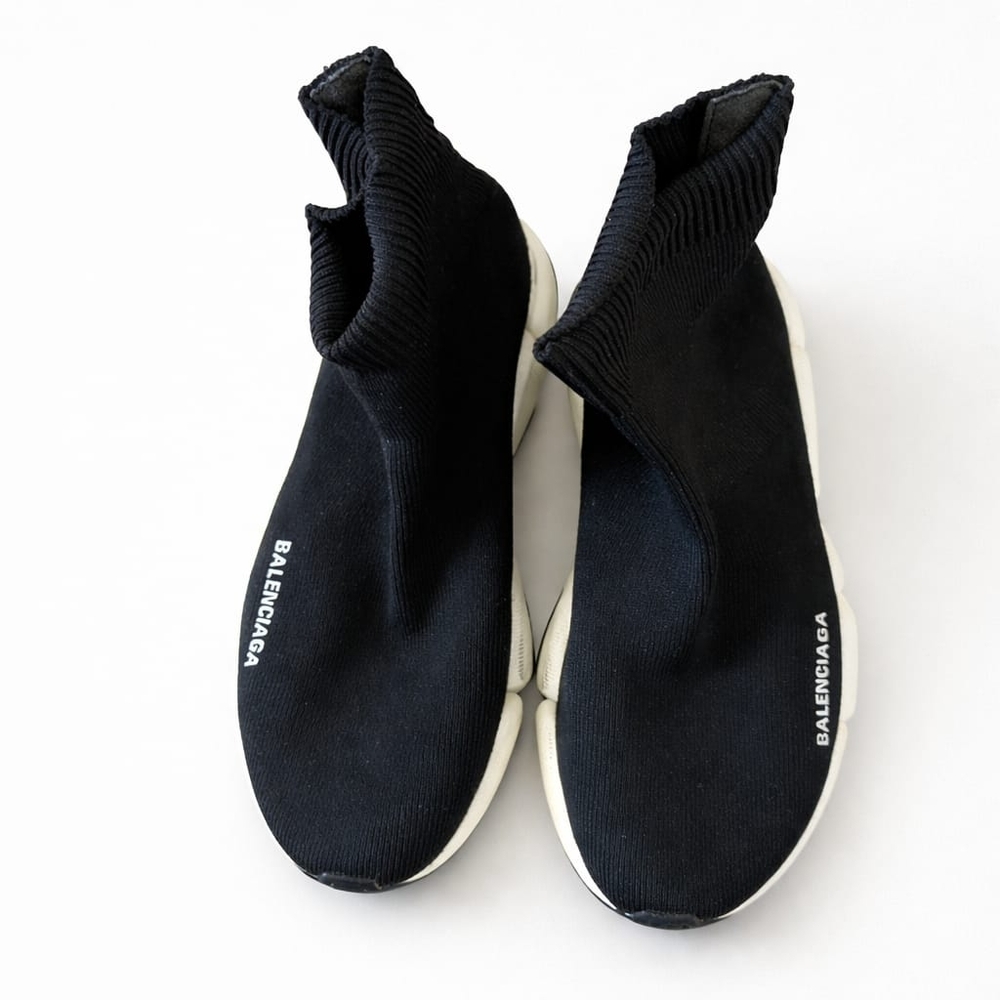 Balenciaga Black Knit Sock Sneakers with White Soles